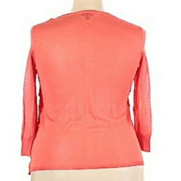 Talbots Cardigan Petite Plus Size 1XP Ruffle Knit Tiered Light Button Up Coral - Picture 6 of 10